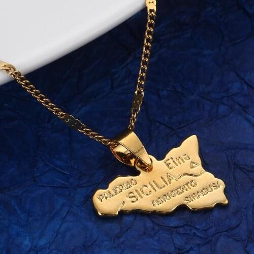 Gold Color Map of Sicilia Pendants Necklace Fashion Women Men Sicilia Map Chain Jewelry