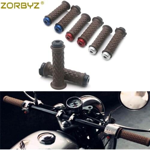 ZORBYZ 7/8'' 22mm Vintage Brown Diamond Handlebar Hand Grip With Side Bar End Grip Caps For Honda Cafe Racer Bobber Custom