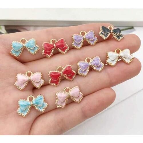 20pcs Classics Color Enamel Bow Charm for Bracelet Cute Oil Drip Earring Pendants for Keychain Fashion Charms for Jewelry Making