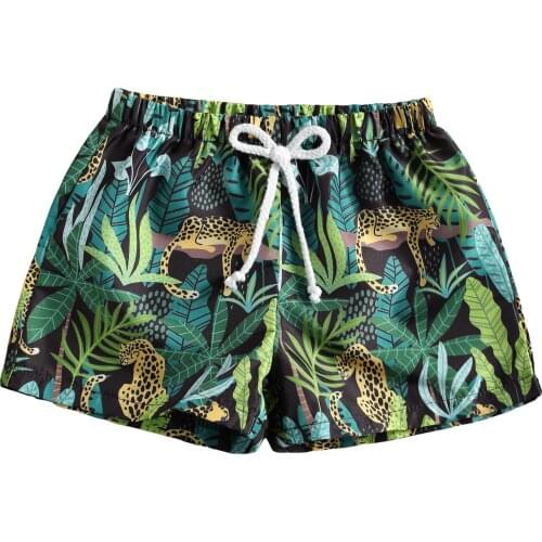 2021 Boys Cartoon Animal Printed Short Pants, Vacation Style Printing Elastic Shorts with Waist Inner Drawstring for Summer