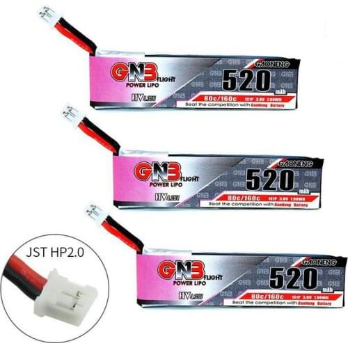 3PCS Gaoneng 520mAh 3.8V 80C HV Lipo battery PH2.0 Plug for Emax Tinyhawk Snapper7 E010 M80S Tiny7 Beta85 WL V977 XK K110 Drone