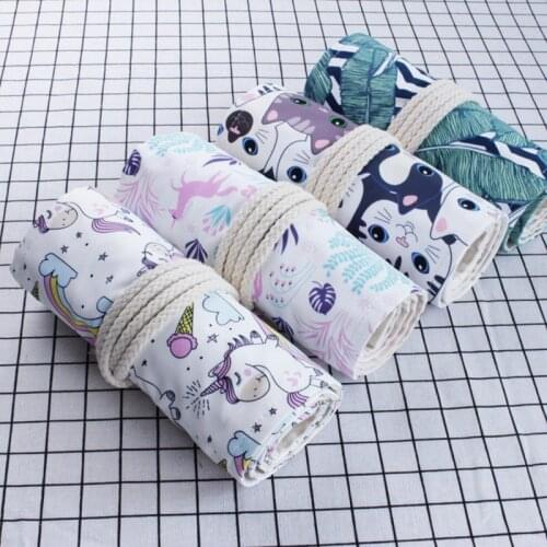 36/48/72 Holes Roll Pencil Case School for Girls Boy Pencilcase Cute Cat Kawaii Unicorn Pen Bag Large Cartridge Penal Stationery
