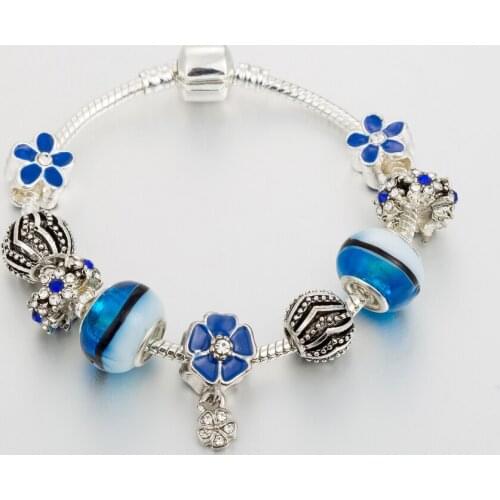 ANNAPAER 2020 New Arrivals Charm Beads of Blue Flower Bracelets Bangles For Women Fit Original Bracelet DIY Jewelry Gift B20025