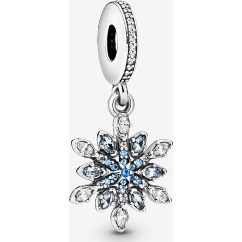 Free Shipping 925 Sterling Silver Shimmering Snowflake Dangle Charm Fit Original Pandora Bracelet For Women DIY Jewelry
