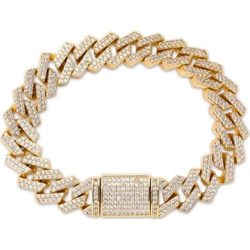 14MM Hip Hop Miami Cuban Chain Iced Out Bracelet Rapper Jewelry Cubic Zirconia Gold Sliver GC003