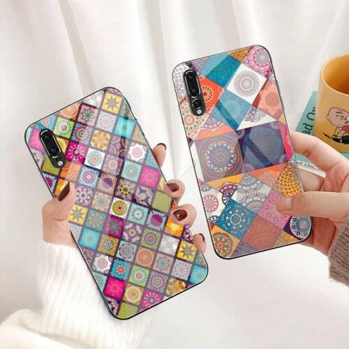 Mandala Flower Pattern Phone Case Tempered Glass For Huawei P30 P20 P10 lite honor 7A 8X 9 10 mate 20 Pro
