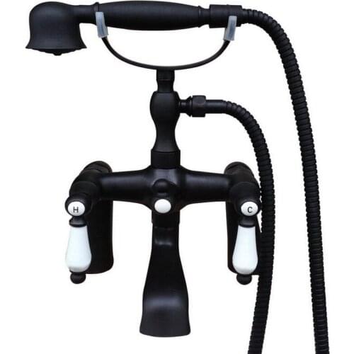 Black Oil Rubbed Bronze Bath Clawfoot Tub Mixer Tap Faucet Hand Shower Double Ceramic Handles Deck Mounted mtf505