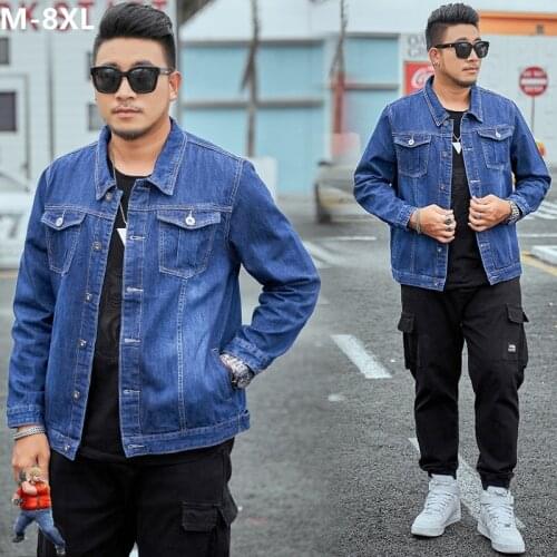 Denim Jacket Men Streetwear Mens Jean Cotton Autumn Male Cowboy Thick Plus Size Coats 5XL 6XL 7XL 8XL Motorcycle Male Clothes