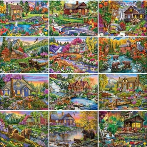 Evershine Diamond Painting House Diamond Embroidery Bear New Arrival Cross Stitch Scenery Rhinestone Mosaic Wall Decoration Art