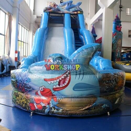 Hot sale Blue Inflatable fish water slide for sale