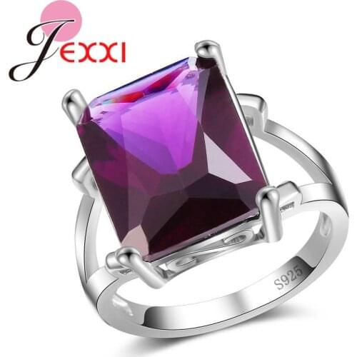 Classic Simple Design Women Finger Ring Top Quality 925 Sterling Silver Accessories Pave Dark Purple Cubic Zirconia Stone