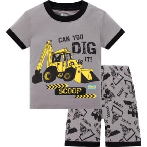 Summer Boys Pajamas Suits Blue pijamas Kid Sleepwear Children Pyjamas home clothes Nightdress Girl Home wear Stripe Digger
