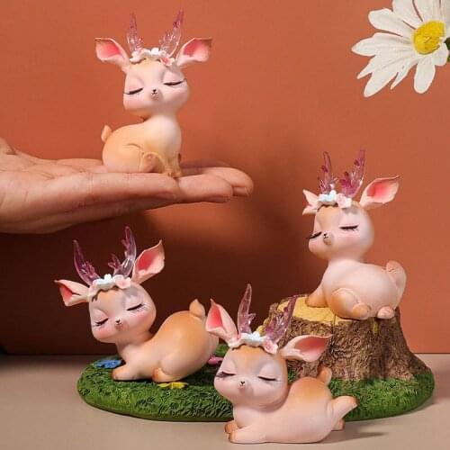 Mini Cute Fawn Resin Deer Figurines Modern Art Sculpture Creative Ornaments Toy Wedding Party Decor Nordic Home Decoration