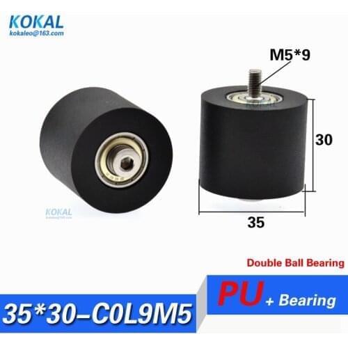 5PCS low noise Synchronous belt M5 Screw stainless steel TPU PU soft double roller wheel outer diameter 35mm screw M5*35*30mm