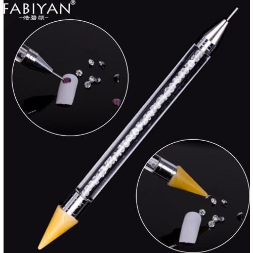 Nail Art Dual-ended Wax Dotting Pen Picking Up Rhinestone Crystal Bead Gem Brush Manicure Tool Self-Adhesive Tips