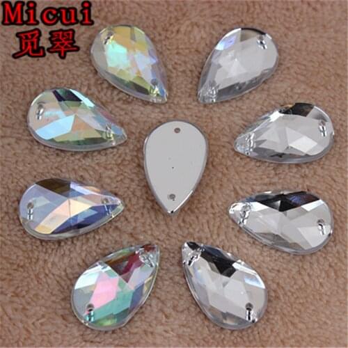 Micui 100PCS 11*18mm Sewing Crystal AB Flatback Rhinestones Sew On Crystals Stones Drop Acrylic Strass DIY Clothes Crafts ZZ302
