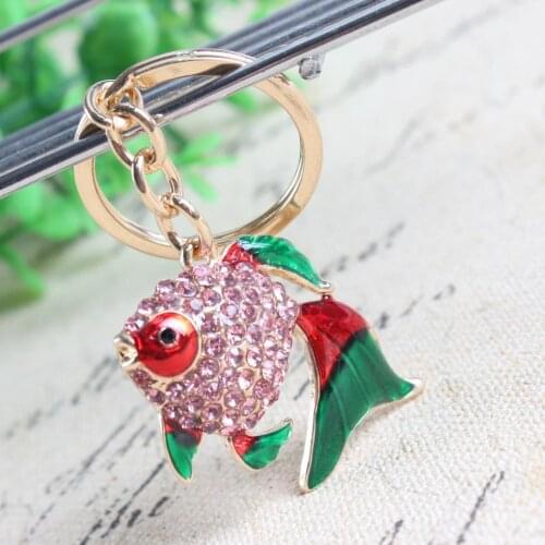 Lovely Fish Goldfish Crystal Charm Purse Handbag Car Key Keyring Keychain Party Wedding Birthday Gift
