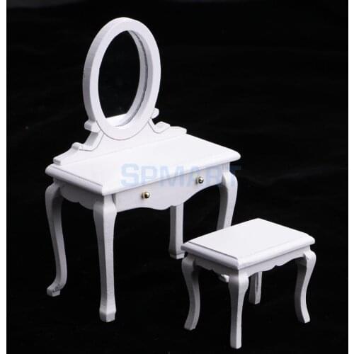 1/12 Scale Dollhouse Bedroom Furniture Dressing Table and Stool Set Dolls House Decoration Accessories