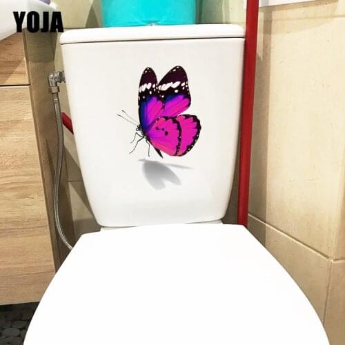 YOJA 15.9×23.5CM Pretty Butterfly Bathroom Decor Toilet Cover Decals Creative Cartoon Wall Stickers T1-3278