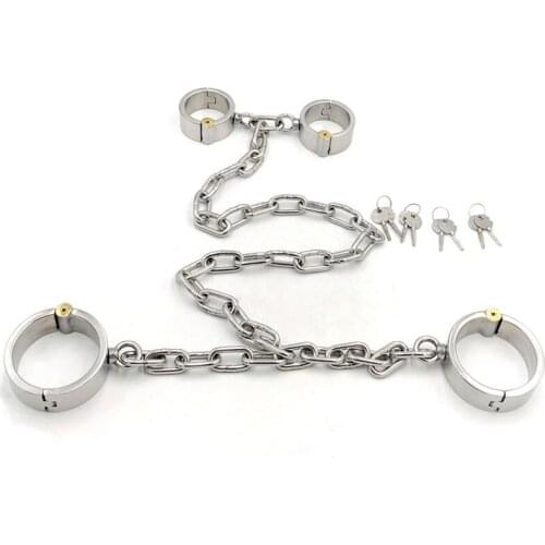 Stainless Steel Metal Handcuffs Chain Ankle Cuffs Leg Irons Sex Toys For Couples Adult Games BDSM Bondage Torture Restraints