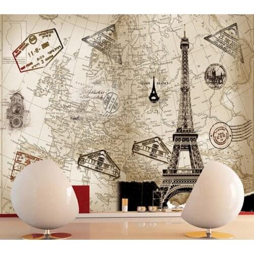 Bacal Custom retro 3D wallpaper mural retro Eiffel Tower map Decorative painting for living room sofa background 3d wallpapers