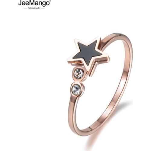 JeeMango New Stainless Steel Star Shape Rings For Women Rose Gold Color Cubic Zirconia Female Ring Accessories Jewelry JR18010