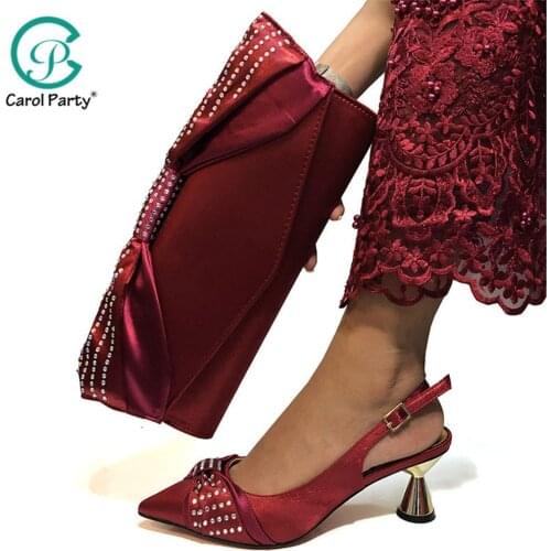 New wine Color Fashion Italian Shoes With Matching Clutch Bag Hot African Big Wedding With High Heel shoes and Bag Set Party