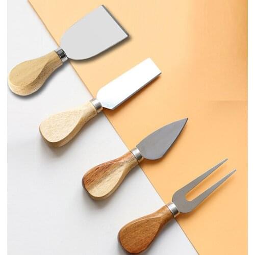 Creative 4pcs/set Cheese Knife Fruits Forks with Wooden Handle Household Desserts Breads Forks Creative Tableware Baking Tool