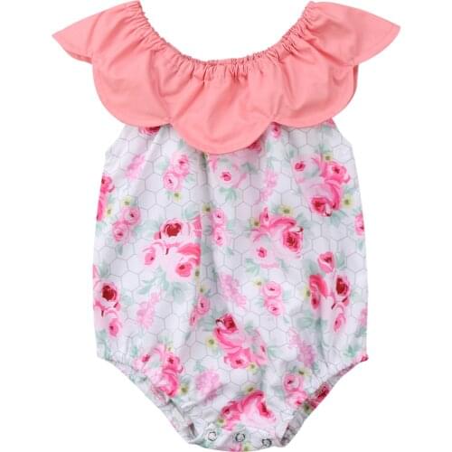 Newborn Baby Girls Floral Print Bodysuits Jumpsuit Outfits Clothes Summer Ruffles Sleeveless Bodysuits