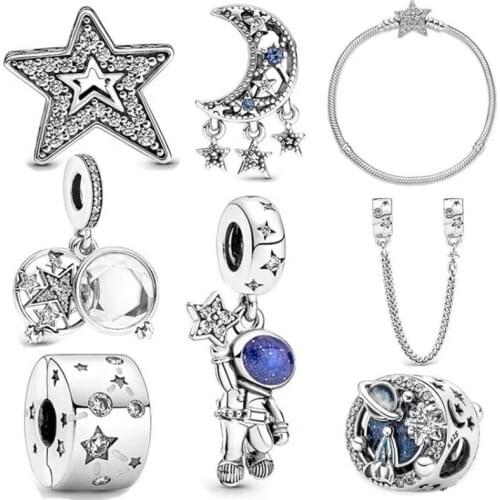 Original new movie character Galaxy series 925 sterling silver astronaut charm fit Pandora bracelet pendant beads jewelry making