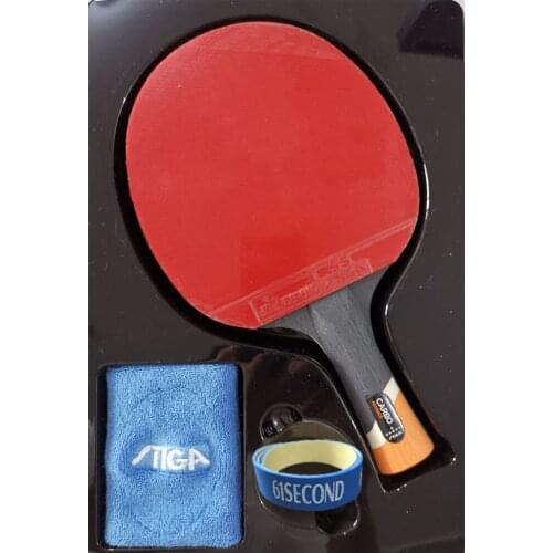 STIGA 6 Star Carbon (Ship in Original Box) Table Tennis Racket (6-Star Level, Gift Set) with Rubber + Wristband + Ball Set