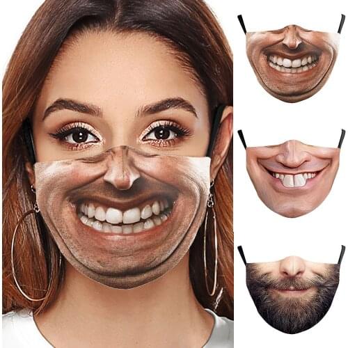 Funny Big Beard Kiss Mouth Cosplay Womens Men Unisex Masks Face-Protection Cycling Street Spots Breathable Halloween Adult Mask