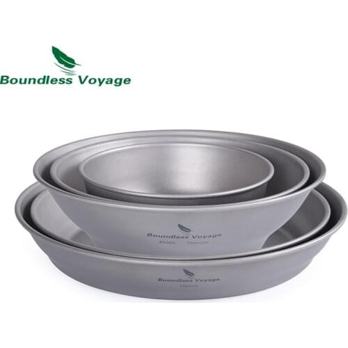 Boundless Voyage Outdoor Camping Titanium Single-Walled Bowls Pan Dish Plate Tableware Mess Kit