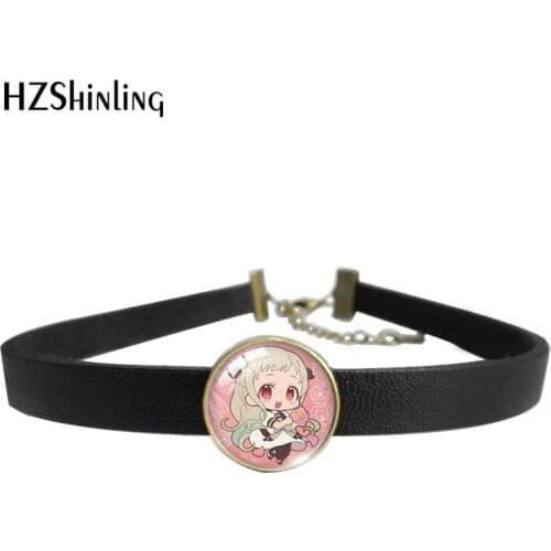 Toilet-bound Hanako-kun Pattern Cartoon Cos Leather Choker Necklace Handmade Glass Cabochon Necklace Jewelry