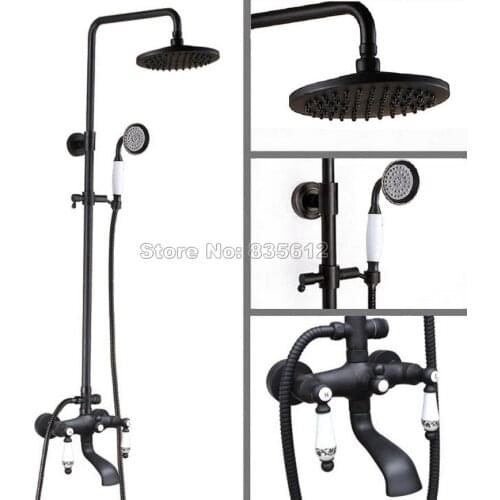 Bathroom Rain Shower Faucet Set Black Oil Rubbed Bronze Wall Mounted Bath Tub Shower Mixer Tap with Handheld Shower Whg126
