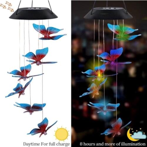 Solar Hummingbird Butterfly Wind Chimes Party Decor Color Changing Outdoor Waterproof Mobile Hanging Pendant Lights 10pcs/lot