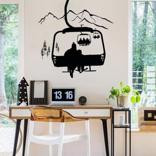 Ski Lift Wall Vinyl Sticker Winter Sports Decal, Skiers Gifts, Skiing Wall Decor Sports Wall Decal For Ski Lovers 2187