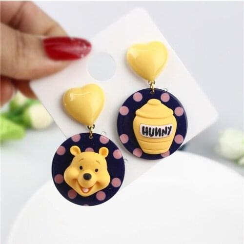 Winnie The Pooh Cartoon Plastic Yellow Anime Accessories Dangle Earrings Girls Teenie Weenie Disney Movie Retro Ear Drops