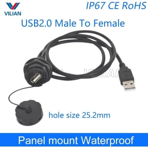 USB Waterproof connector USB2.0 3.0 Panel Mount IP67 Waterproof Cable 1m USB Socket Male to Female Extension cord cables 10units