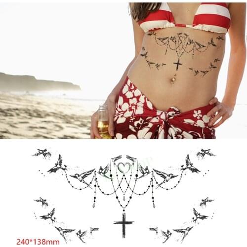 Waterproof Temporary Tattoo Sticker Bird Cross Love Pattern Waist Chest on Back Tatto Breast Flash Tatoo Fake Tattoos for Women