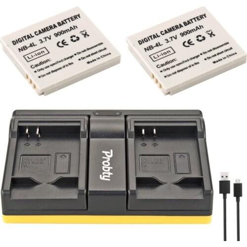 Probty 2PCS NB-4L NB 4L Camera Battery + USB Dual Charger For Canon IXUS 50 55 60 65 80 75 100 I20 110 115 130 IS 117 220