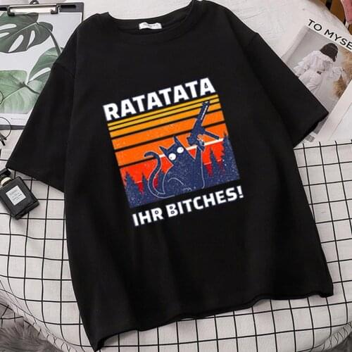 Women Camisetas Tops Tees T-Shirt Pew Pew Madafakas Print T-Shirt Black Casual Ladies Tshirt 2021 New Summer T Shirt Female Tee