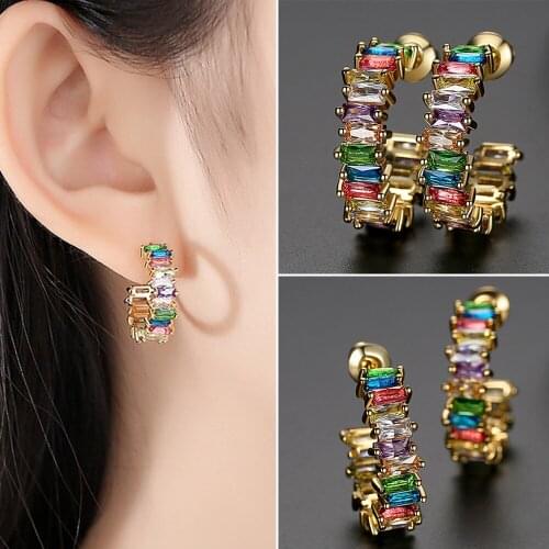 Small Exquisite Stud Earrings Colors Copper Alloy AAA Cubic Zircon Ear Jewelry Gift For Women Party Holiday Charm Fashion New