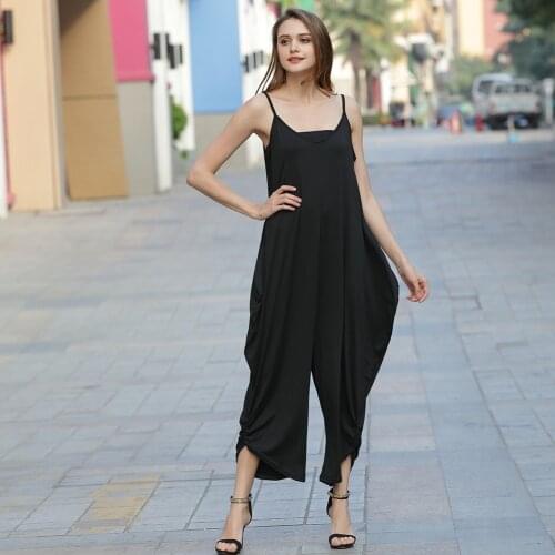 Plus Size Summer Jumpsuits Women Casual Sleeveless Deep V Neck Backless Spaghetti Strap Loose Rompers