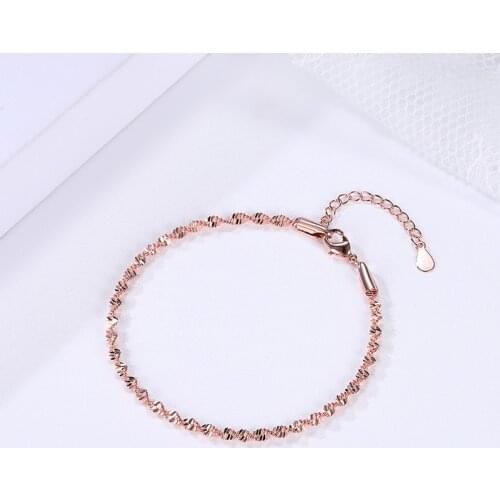 Bracelet For Women Smooth Exquisite Trendy Spiral Wave Twisted Grain Rose Gold Silver Color Fashion Jewelry Gift