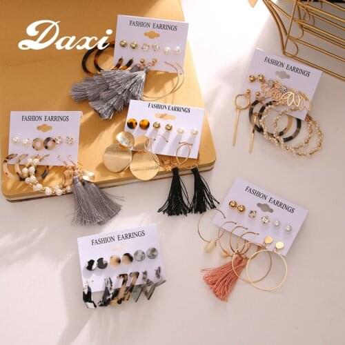 DAXI Tassle Dangle Earrings For Women Statement Vintage Earring Gold Hoop Boho Stud Earings Jewlery 2020 Earrings Set