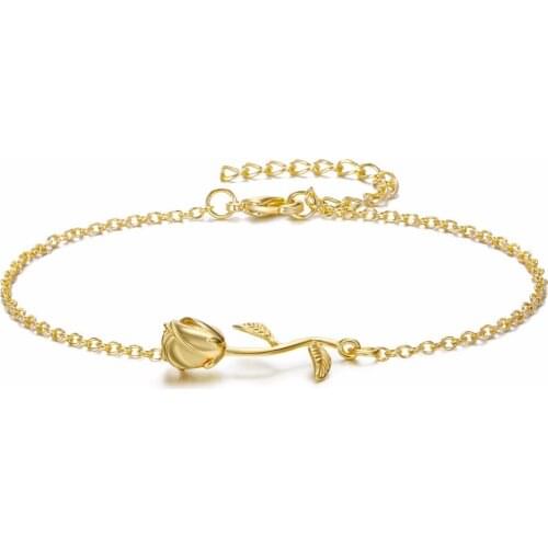 3UMeter Rose Bracelet Beauty and The Beast Forever Love Final Rose Flower Chain Bracelet for Women Wedding Bridal Jewelry Gift