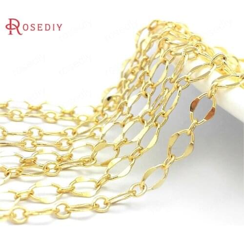 39686)2 Meter 24K Gold Color Brass Long Oval Shape Necklace Chains Bracelets Jewelry Chains Jewelry Making Supplies Findings