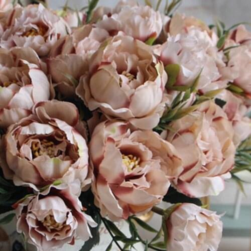 8 Head Peony Silk Flowers Bouquet European for Wedding Party Bride Mini Artificial Fake Flowers Bouquet Home Garden Decoration