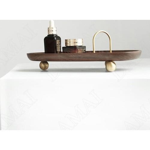 Creativity Wooden Storage Trays with Base Desktop Fruit Tray Bedroom Cosmetic Container European Home Decoration Ornaments